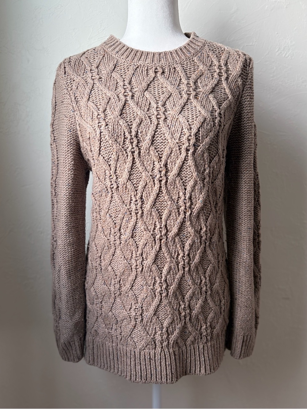 Appleseed’s Wool Blend Cable Knit Sweater Taupe Speckled M
